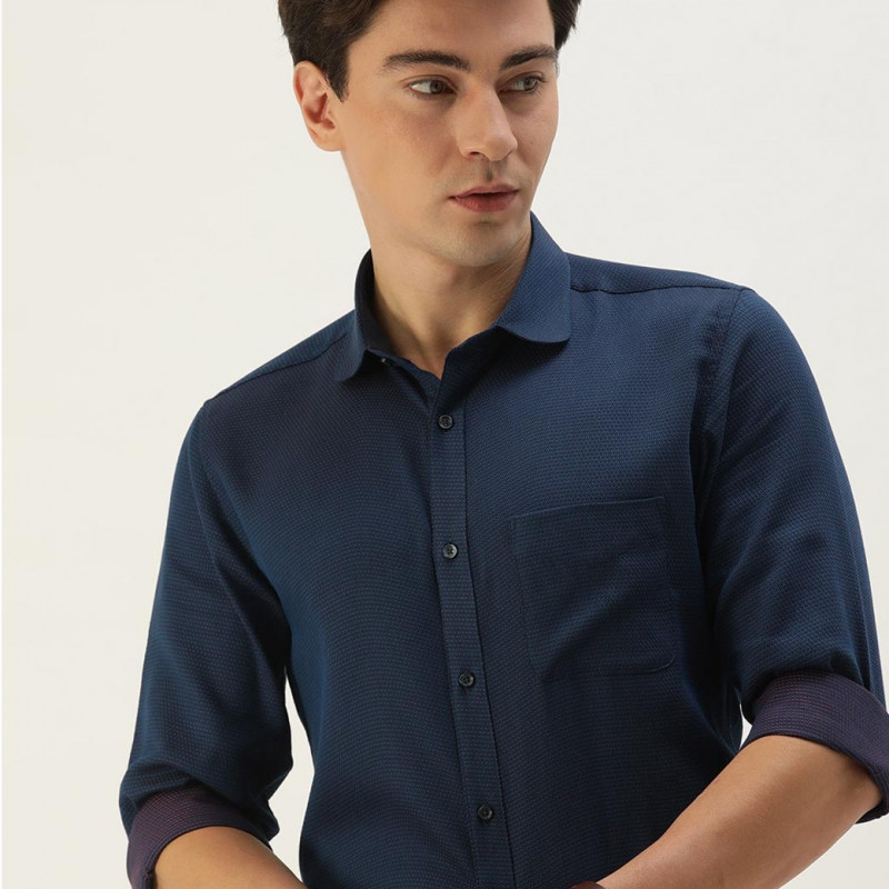 Men Navy Blue Slim Fit Formal Shirt