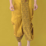 Men Yellow & Black Printed Dupion Silk Dhoti Pants