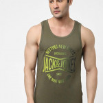 "Men Green Printed Cotton Innerwear Gym Vests "