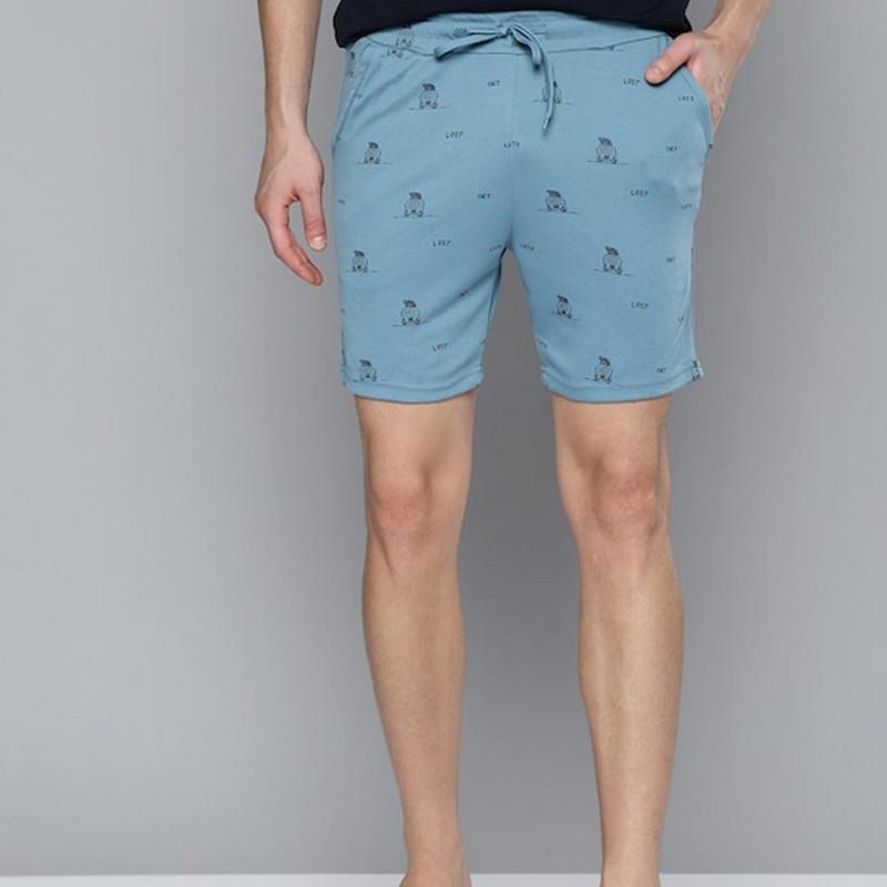 Men Blue Conversational Printed Lounge Shorts