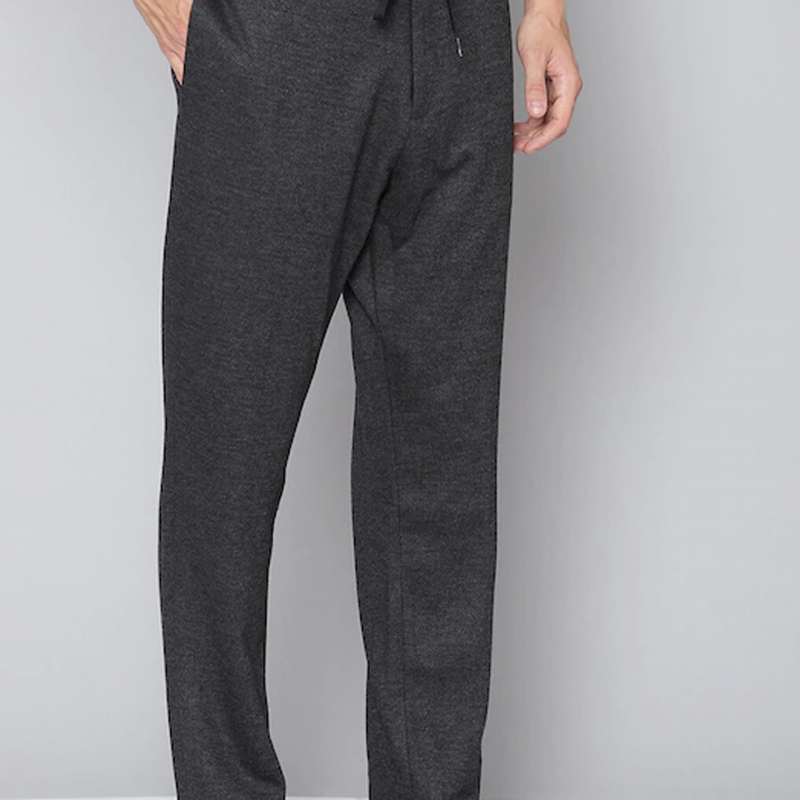 Men Charcoal Cotton Slim Fit Trousers