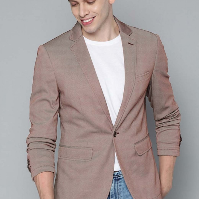 Men Brown Solid Single-Breasted Blazer