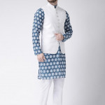 Men White Floral Printed Kurta with Churidar