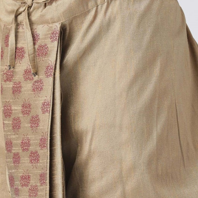 Men Beige & Maroon Printed Dupion Silk Dhoti