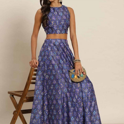 Purple & Blue Printed Ready to Wear Lehenga & Choli