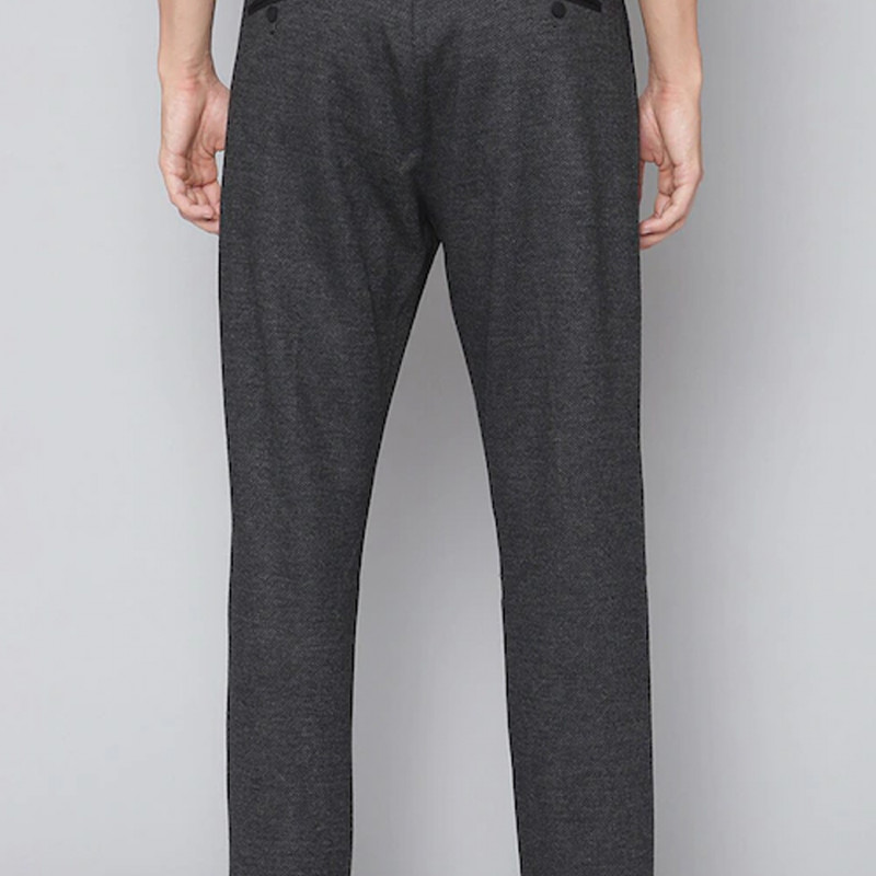 Men Charcoal Cotton Slim Fit Trousers